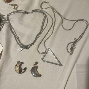 neckleces and pendants, moon, star, triangle, silver color